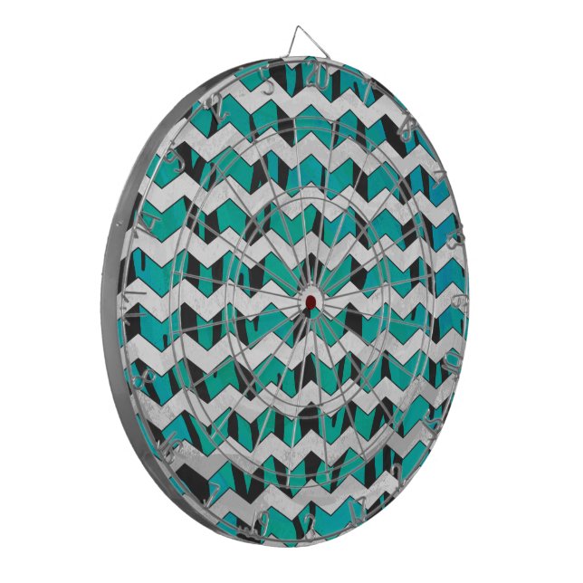 Chevron Tiger Black and Teal Print Dart Board (Front Left)