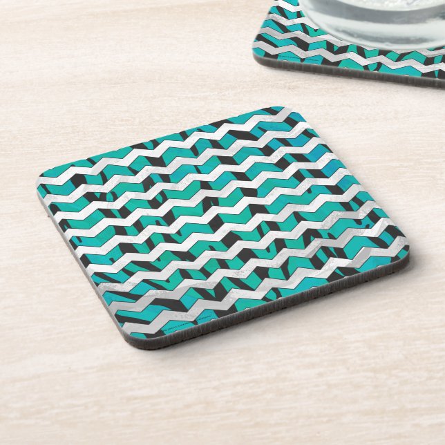 Chevron Tiger Black and Teal Print Drink Coaster (Left Side)