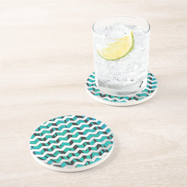 Chevron Tiger Black and Teal Print Drink Coaster (Side)