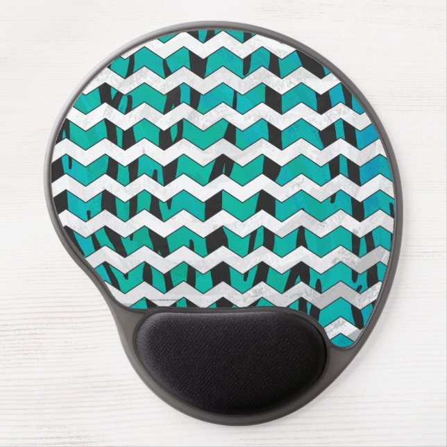 Chevron Tiger Black and Teal Print Gel Mouse Pad (Front)