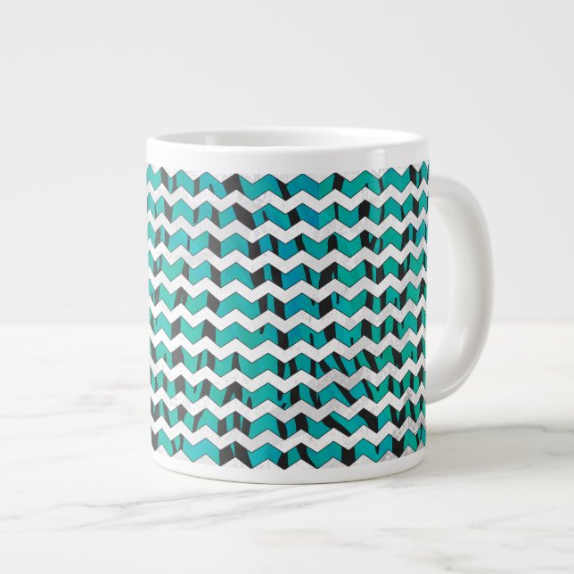 Chevron Tiger Black and Teal Print Giant Coffee Mug (Front Right)