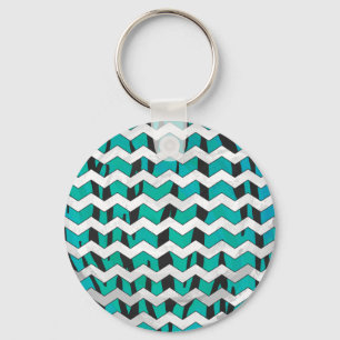 Chevron Tiger Black and Teal Print Keychain