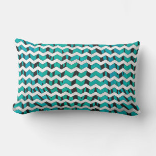 Chevron Tiger Black and Teal Print Lumbar Pillow