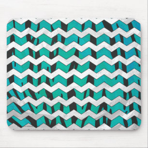 Chevron Tiger Black and Teal Print Mouse Pad