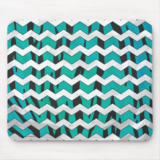 Chevron Tiger Black and Teal Print Mouse Pad (Front)