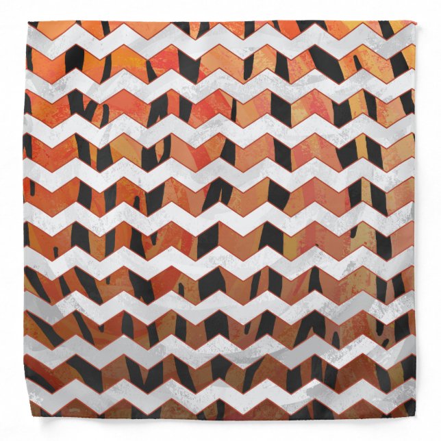 Chevron Tiger Hot orange and Black Print Bandana (Front)