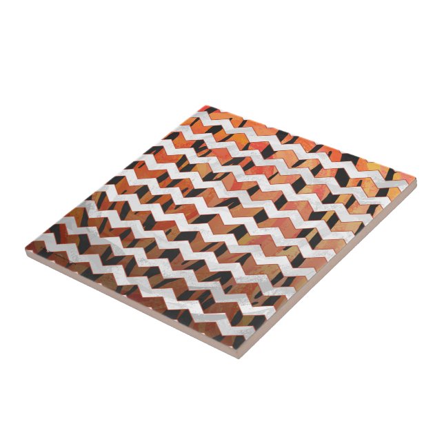Chevron Tiger Hot orange and Black Print Ceramic Tile (Side)