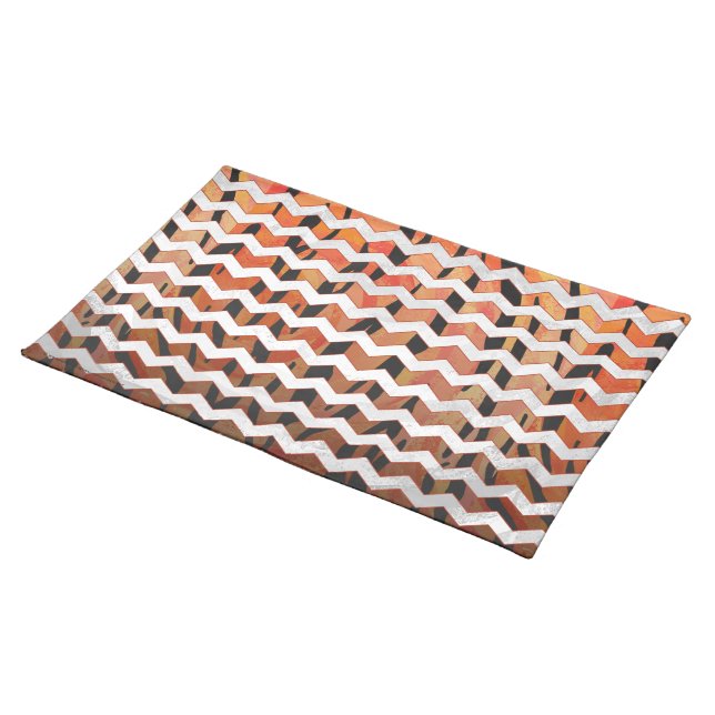 Chevron Tiger Hot orange and Black Print Cloth Placemat (On Table)