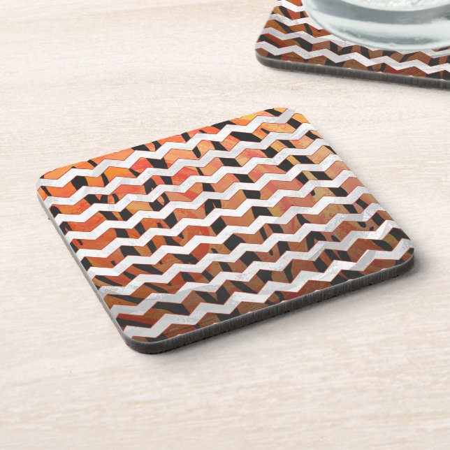 Chevron Tiger Hot orange and Black Print Drink Coaster (Left Side)