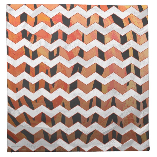 Chevron Tiger Hot orange and Black Print Napkin (Front)