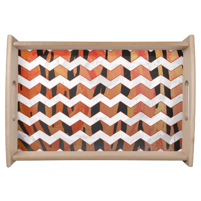 Chevron Tiger Hot orange and Black Print Serving Tray (Front)