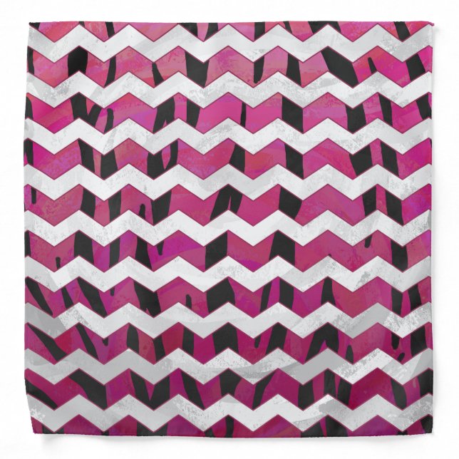 Chevron Tiger Hot Pink and Black Print Bandana (Front)