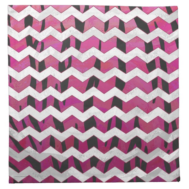 Chevron Tiger Hot Pink and Black Print Cloth Napkin (Front)