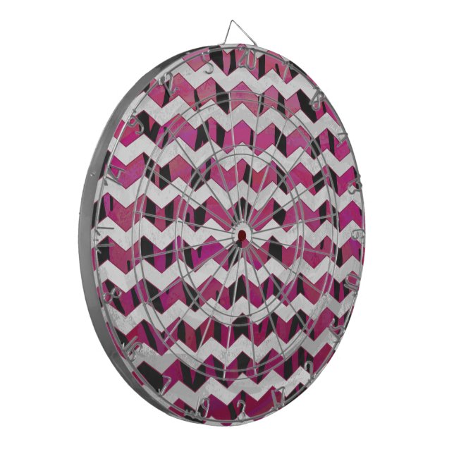 Chevron Tiger Hot Pink and Black Print Dart Board (Front Left)