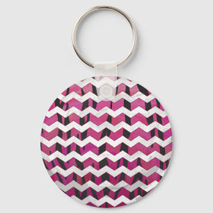 Chevron Tiger Hot Pink and Black Print Keychain