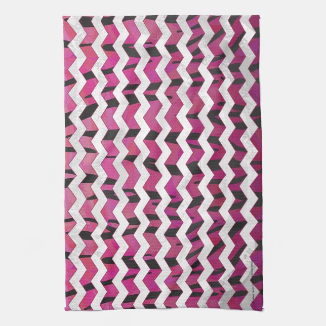 Chevron Tiger Hot Pink and Black Print Kitchen Towel (Vertical)
