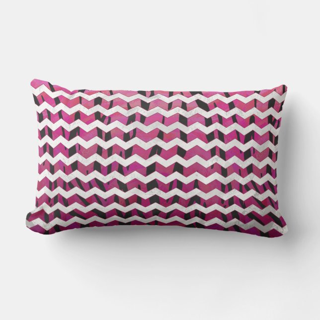 Chevron Tiger Hot Pink and Black Print Lumbar Pillow (Front)