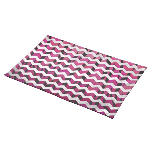 Chevron Tiger Hot Pink and Black Print Placemat (On Table)