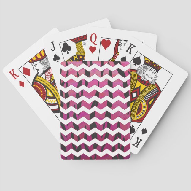 Chevron Tiger Hot Pink and Black Print Poker Cards (Back)