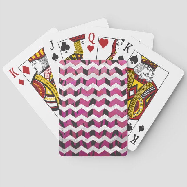 Chevron Tiger Hot Pink and Black Print Poker Cards (Back)