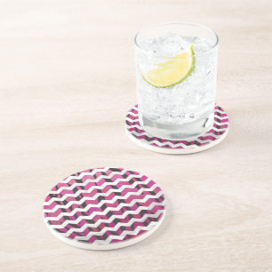 Chevron Tiger Hot Pink and Black Print Sandstone Coaster
