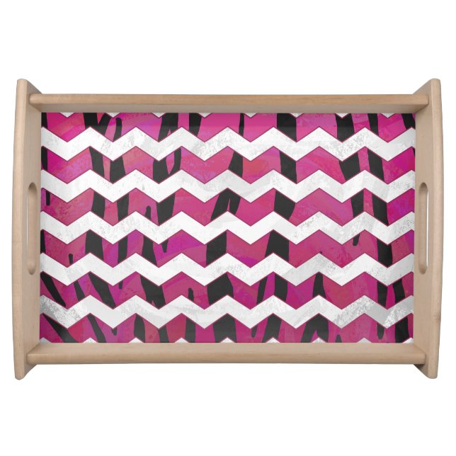Chevron Tiger Hot Pink and Black Print Serving Tray (Front)