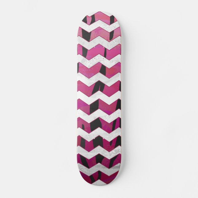Chevron Tiger Hot Pink and Black Print Skateboard (Front)