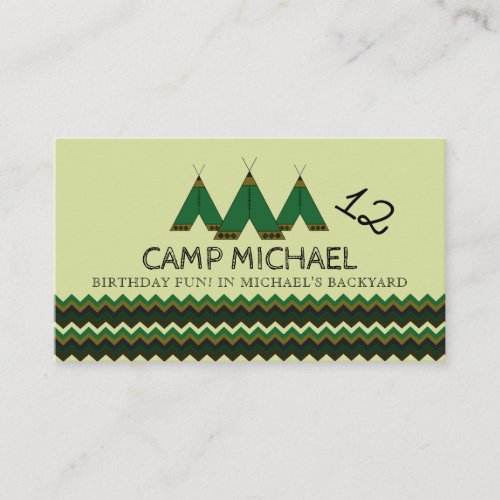 Chevron Tipi Kids Camping Birthday Party Ticket Enclosure Card