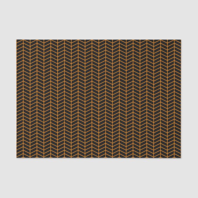 Chevron Tissue Paper - Orange on Black (Front)
