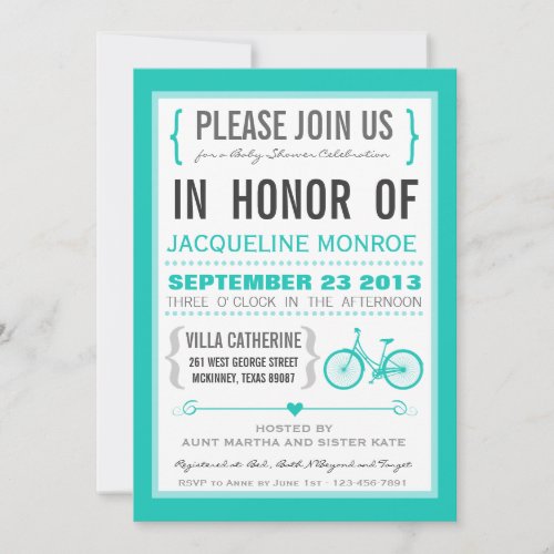 Chevron Trendy Bicycle Baby Shower Invitation