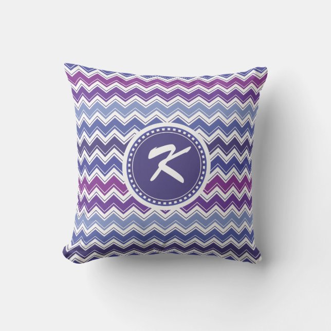 Chevron Tribal ZigZag Pattern in Blue and Purple Throw Pillow (Front)