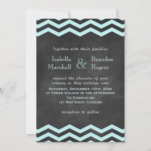Chevron Turquoise Chalkboard Wedding Invitation