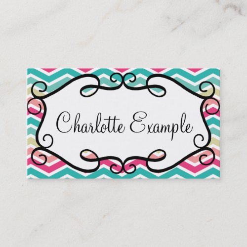 Chevron Turquoise Pink Custom Business Card Templates