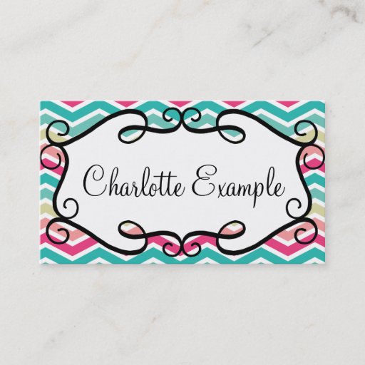 Customizable Chevron Turquoise Pink Custom Business Card Templates