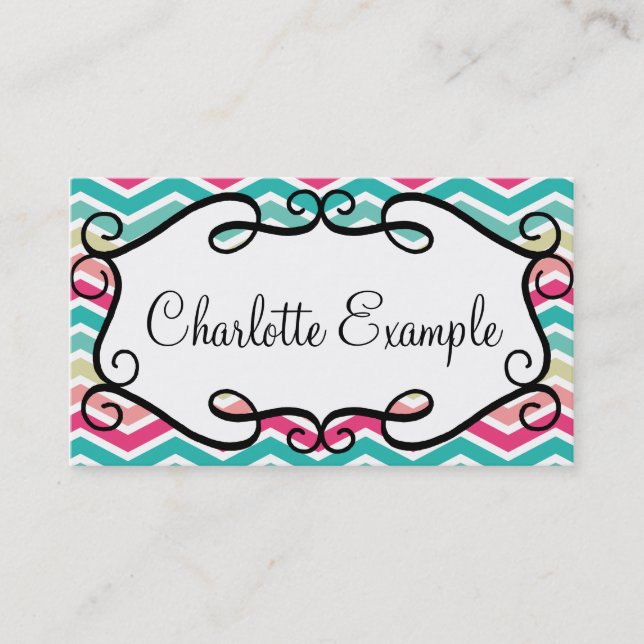 Chevron Turquoise Pink Custom Business Card (Front)