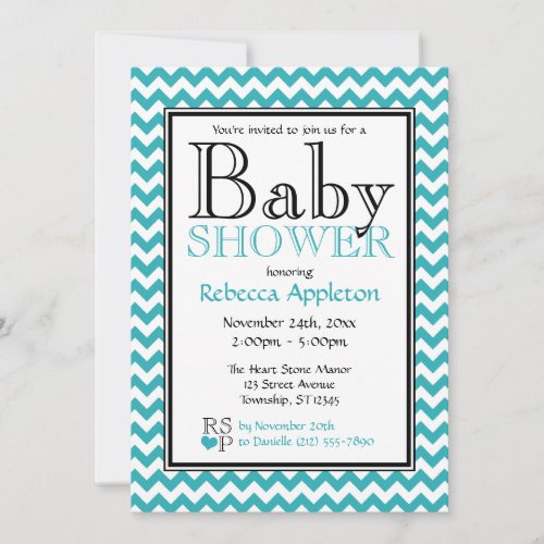 Chevron Turquoise &amp; White Baby Shower Invitations