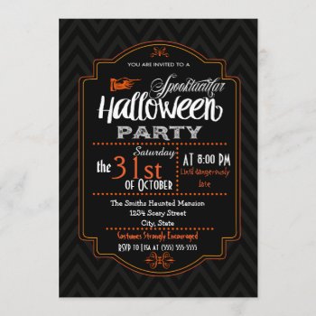Chevron & Typography Halloween Invitation by SoSpooky at Zazzle