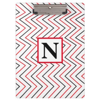 Chevron Vertical Stripe Pattern Black Red Monogram