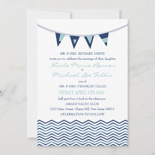 Chevron Waves with Nautical Love Banner Invitation