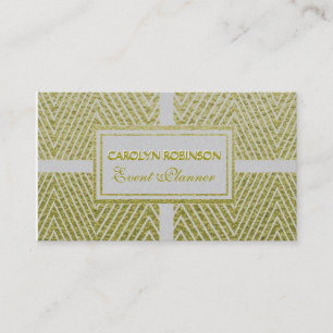 Chevron White and Gold Business Card