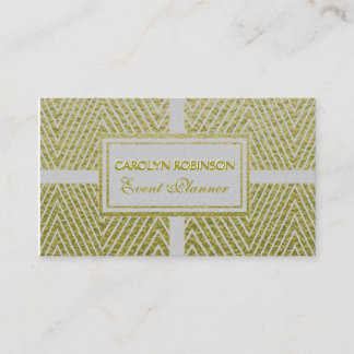 Chevron White and Gold Business Card