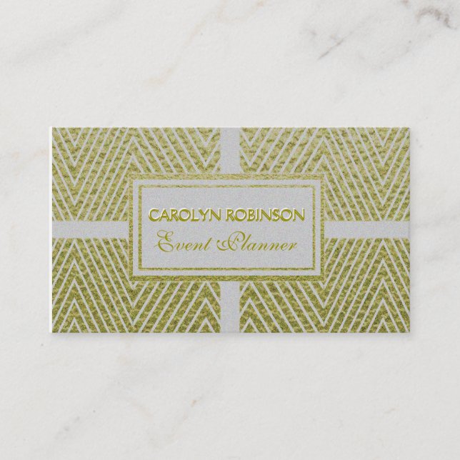 Chevron White and Gold Business Card (Front)