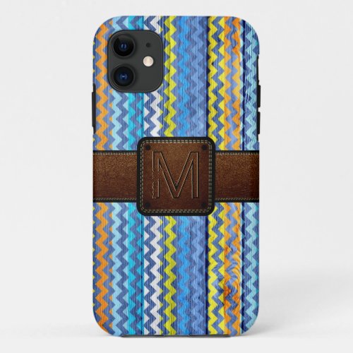 Chevron Wood Brown Leather Look 2 iPhone 11 Case