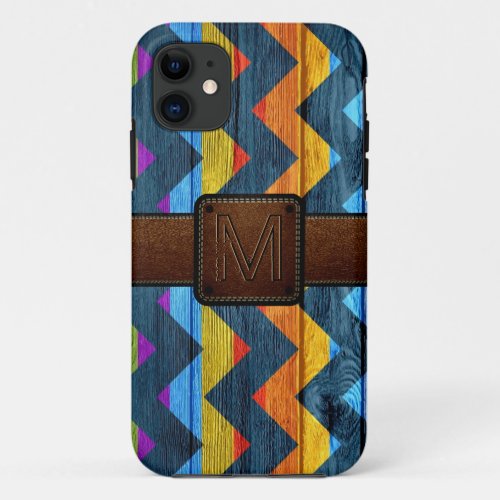 Chevron Wood Brown Leather Look 3 iPhone 11 Case