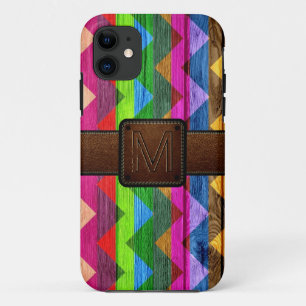 Chevron Wood Brown Leather Look #4 iPhone 11 Case