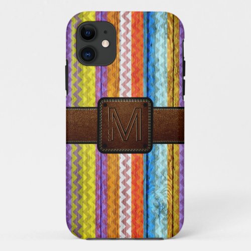 Chevron Wood Brown Leather Look iPhone 11 Case