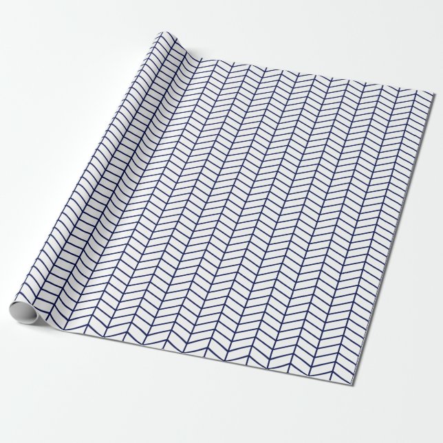 Chevron Wrapping Paper - Navy Blue on White (Unrolled)