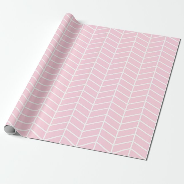 Chevron Wrapping Paper - White on Light Pink |XL| (Unrolled)