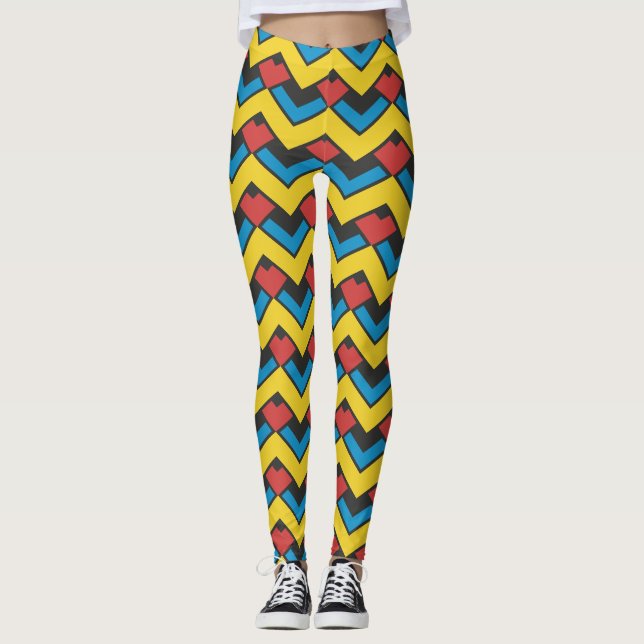 Chevron Yellow Blue Minimal Pattern Leggings (Front)