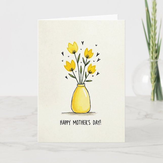 Chevron Yellow Flower Bouquet Card (Front)